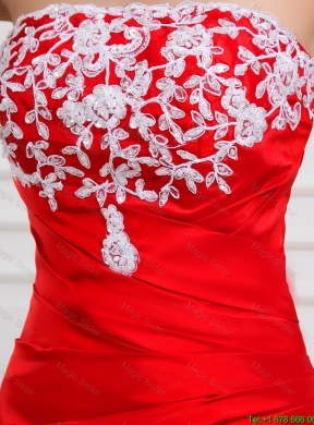 Luxurious Column Strapless Appliques Prom Dresses in Red