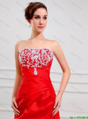 Luxurious Column Strapless Appliques Prom Dresses in Red