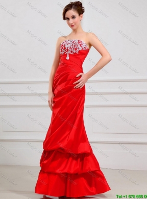 Luxurious Column Strapless Appliques Prom Dresses in Red