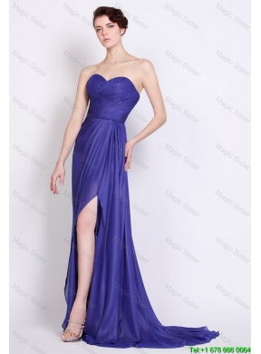 Luxurious Sweetheart High Slit Prom Dresses in Royal Blue