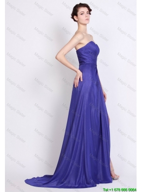 Luxurious Sweetheart High Slit Prom Dresses in Royal Blue