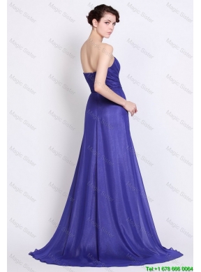 Luxurious Sweetheart High Slit Prom Dresses in Royal Blue