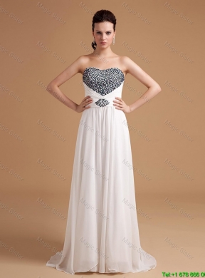 New Arrival Sweep Train Beading Prom Dresses in White