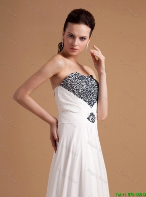 New Arrival Sweep Train Beading Prom Dresses in White