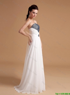 New Arrival Sweep Train Beading Prom Dresses in White