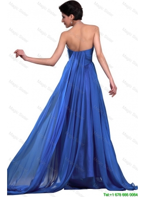 Perfect Sweetheart Ruched Blue Prom Dresses with Brush Train