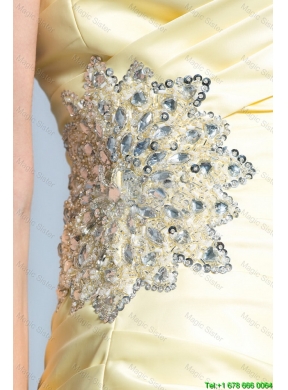 Wonderful Column Sweetheart Prom Dresses with Beading in Light Yellow