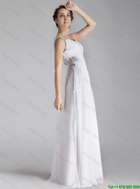 2015 Beautiful Straps Brush Train Prom Gowns with Side Zipper