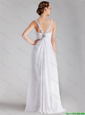 2015 Beautiful Straps Brush Train Prom Gowns with Side Zipper