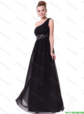 2015 Pretty One Shoulder Sequined Prom Dresses in Black