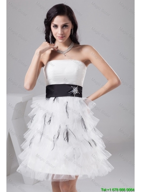 2016 Exquisite Belt and Ruffled Layers White Short Prom Dresses