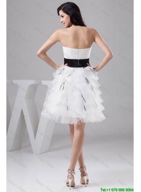 2016 Exquisite Belt and Ruffled Layers White Short Prom Dresses