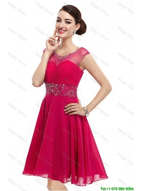 Beautiful Mini Length Scoop Hot Pink Prom Dresses with Cap Sleeves