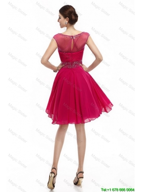 Beautiful Mini Length Scoop Hot Pink Prom Dresses with Cap Sleeves