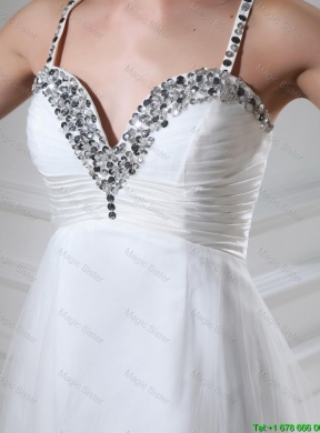 Best Selling Straps Beaded Tulle Prom Dresses in White