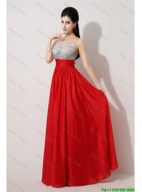 Fashionable Side Zipper Red Prom Dresses with Scoop