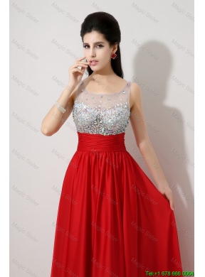 Fashionable Side Zipper Red Prom Dresses with Scoop