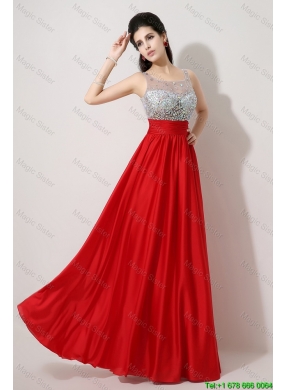 Fashionable Side Zipper Red Prom Dresses with Scoop