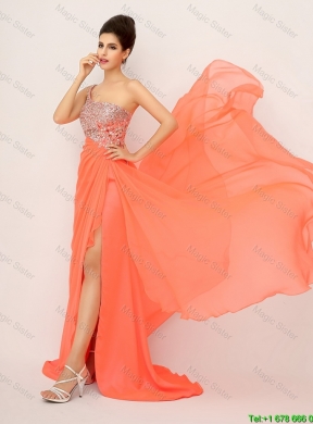 New Arrivals One Shoulder Prom Dresses with High Slit and Sequins