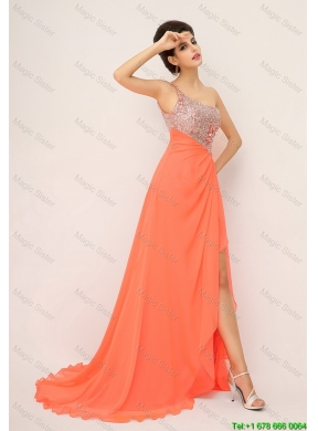 New Arrivals One Shoulder Prom Dresses with High Slit and Sequins