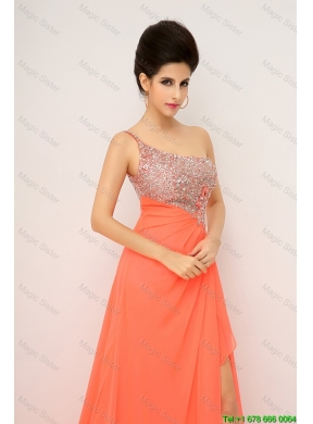 New Arrivals One Shoulder Prom Dresses with High Slit and Sequins