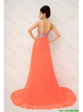 New Arrivals One Shoulder Prom Dresses with High Slit and Sequins