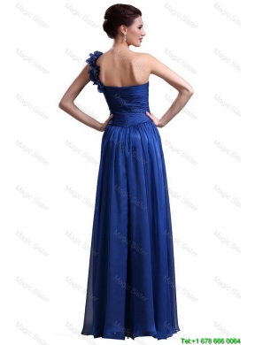 Perfect Royal Blue One Shoulder Prom Dresses with Appliques and Ruching