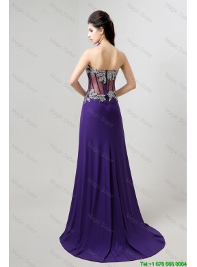 Popular Brush Train Prom Dresses with Beading and High Slit