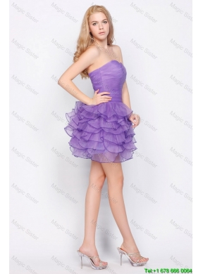 Pretty Sweetheart Lavender Short Prom Dresses with Ruffled Layers