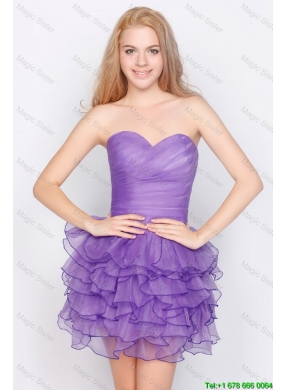 Pretty Sweetheart Lavender Short Prom Dresses with Ruffled Layers