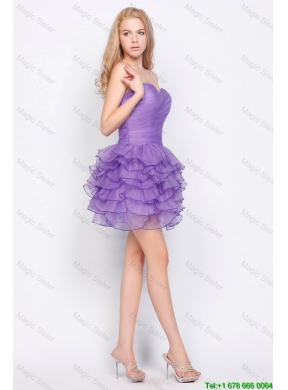 Pretty Sweetheart Lavender Short Prom Dresses with Ruffled Layers