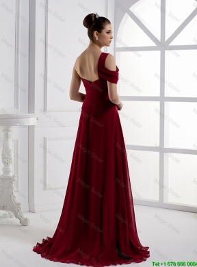 2015 Fashionable Asymmetrical Brush Train Prom Dresses