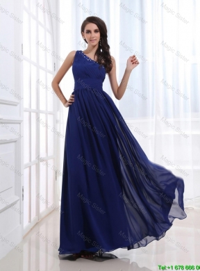 2015 Fashionable Empire One Shoulder Prom Gowns with Beading