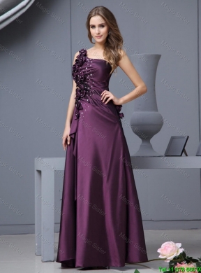 Elegant One Shoulder Beaded Prom Dresses with Hand Made Flowers