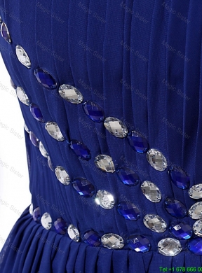 Gorgeous Beading Brush Train Strapless Prom Dresses in Royal Blue