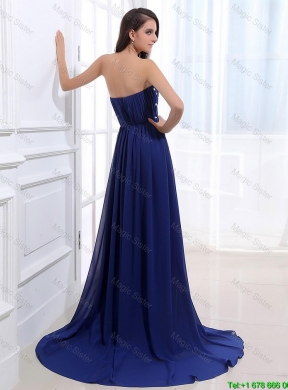 Gorgeous Beading Brush Train Strapless Prom Dresses in Royal Blue