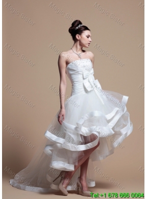 Pretty Strapless High Low Wedding Dresses with Bowknot