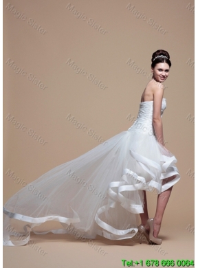 Pretty Strapless High Low Wedding Dresses with Bowknot