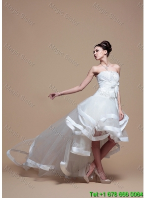 Pretty Strapless High Low Wedding Dresses with Bowknot