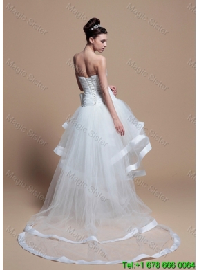 Pretty Strapless High Low Wedding Dresses with Bowknot