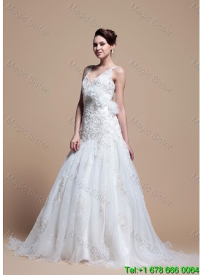 2016 Beautiful A Line V Neck Wedding Dresses with Hand Made Flowers