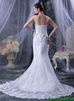 2016 Custom Made Mermaid Strapless Lace Wedding Dresses with Appliques