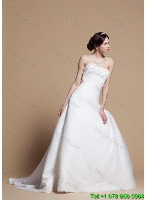 2016 Lovely A Line Wedding Dresses with Beading and Appliques