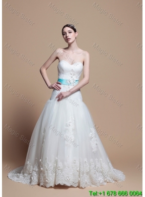 2016 Wonderful A Line Sweetheart Appliques Wedding Dresses with Belt