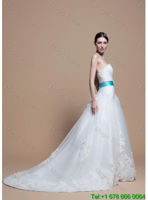 2016 Wonderful A Line Sweetheart Appliques Wedding Dresses with Belt