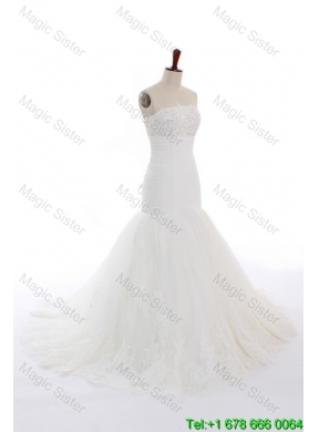 Beautiful Mermaid Court Train Beading and Lace Wedding Gowns