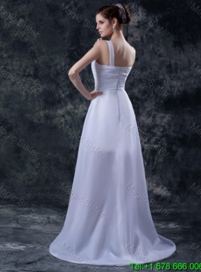 Cheap Column One Shoulder High low Wedding Dresses with Appliques