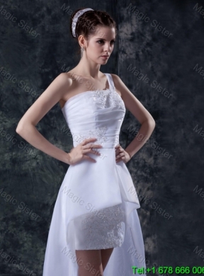 Cheap Column One Shoulder High low Wedding Dresses with Appliques