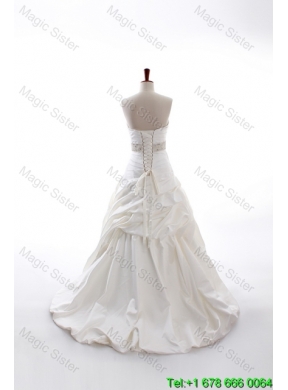 Custom Made A Line Strapless Wedding Dresses with Beading