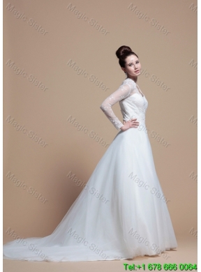 Custom Made A Line V Neck Wedding Dresses with Appliques